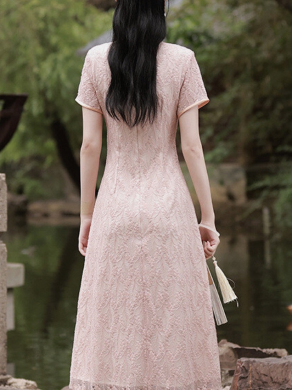 NWT Modern Pink Lace Qipao Cheongsam Dress | Chinese Size M (Fits US XS/S) - Picture 11 of 12